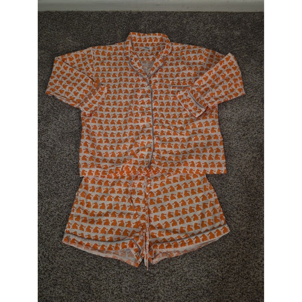 Marigot M Shirt Pajama Set Coral Elephant Lightweight Cotton $114 Luxury